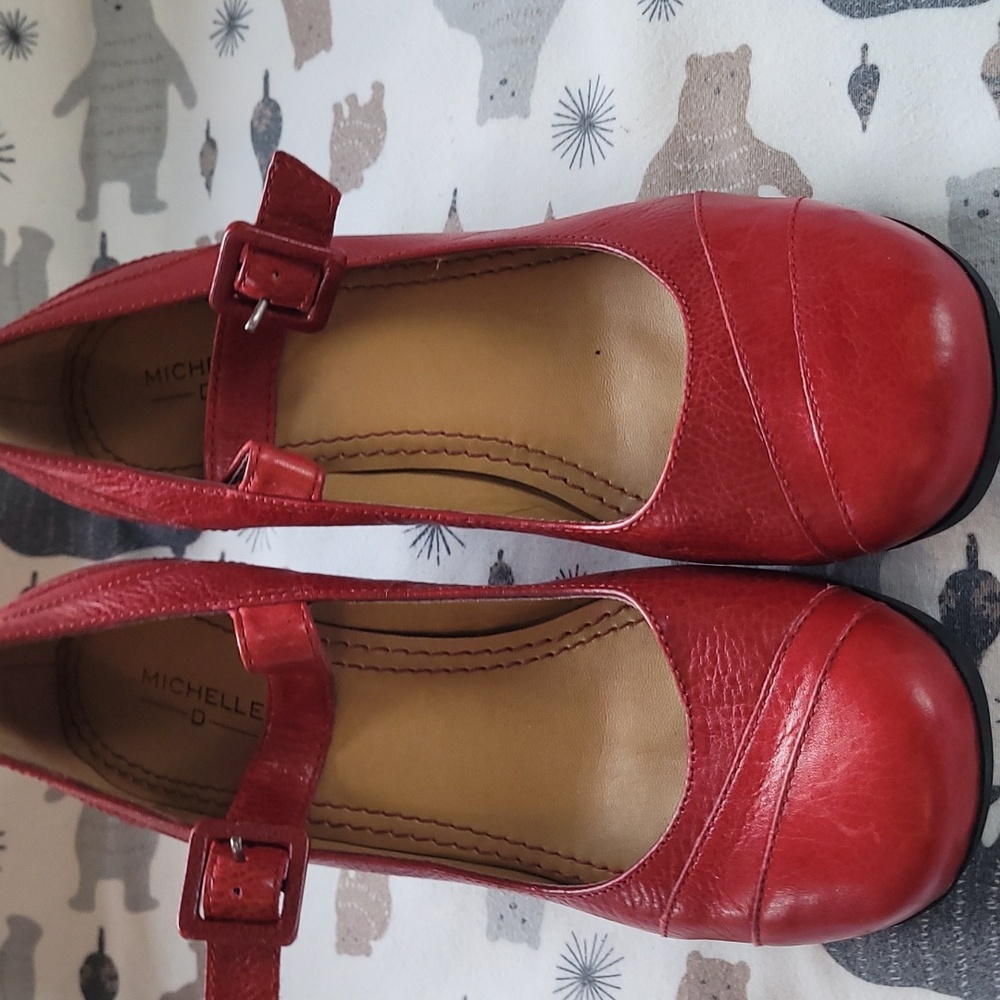Michelle D Cherry Red Mary Jane 2" Leather Heels